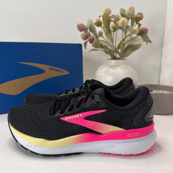 Brooks Shoes - Brooks Ghost 16 Running Sneaker Lace Up Black/Pink 1204071B074 Women 6 M NWB